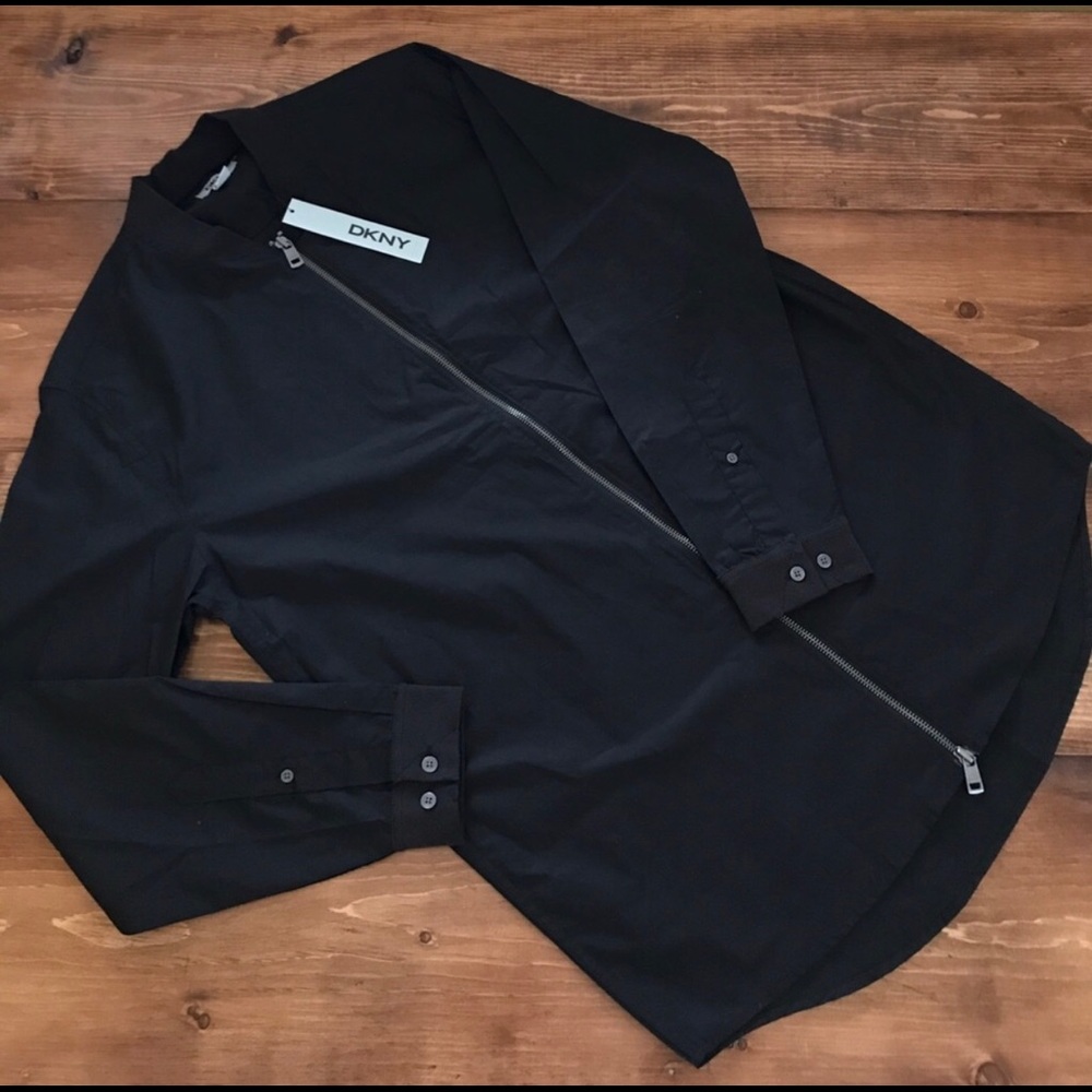 DKNY MENS BLACK LIGHTWEIGHT THROW-OVER JACKET.